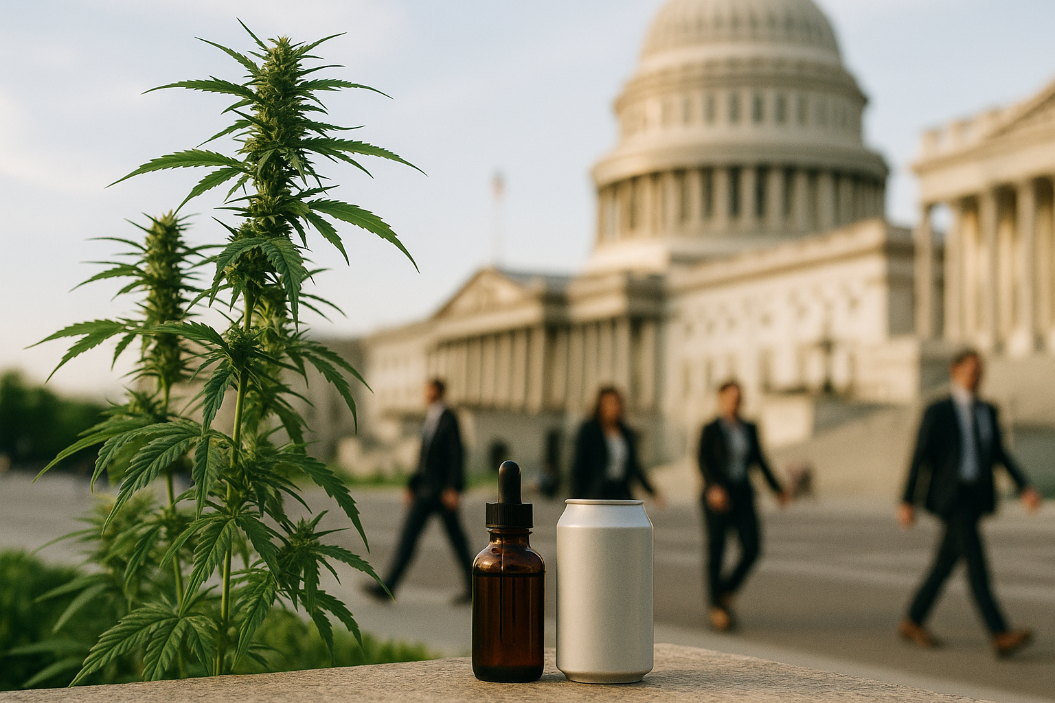 Hemp plants and unbranded products pictured near the U.S. Capitol.