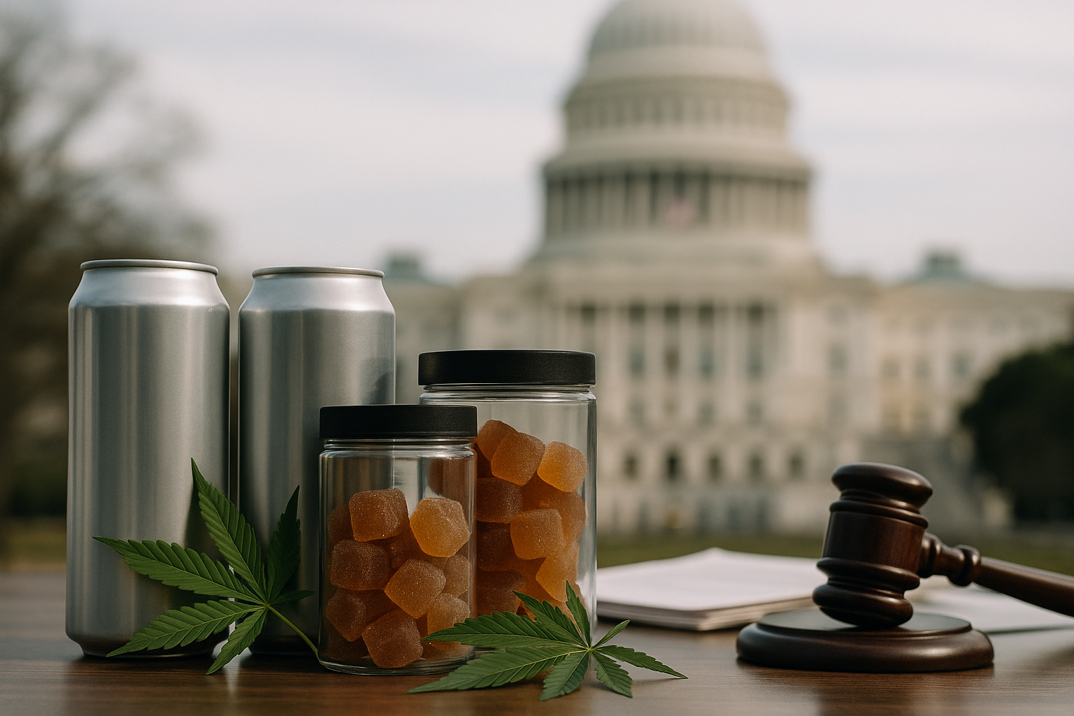 Hemp-derived products displayed with the U.S. Capitol in the background